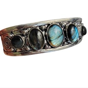 925 Sterling Silver Labradorite Women's statement bangle cuff bracelet